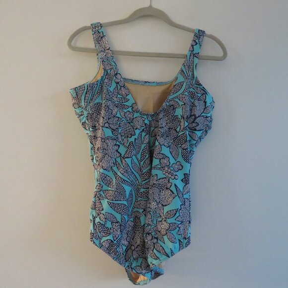 LAND'S END Geometric Floral Print One Piece Swimsuit Stretch Vacation Size 12DDD - Picture 5 of 12